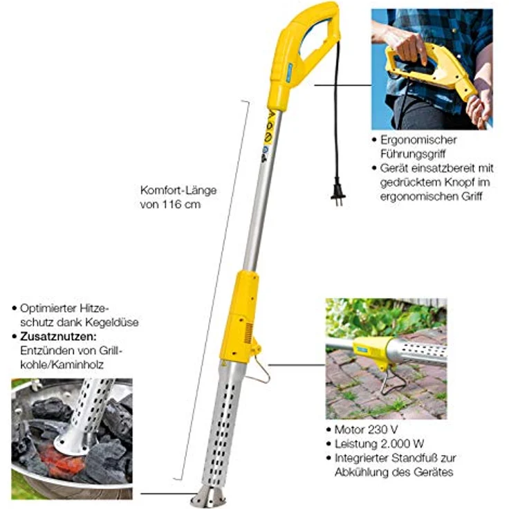 GLORIA Thermoflamm BIO Electro Abflammgerät 650°C Heissluft 230V| Elektrischer Unkrautvernichter,Unkrautbrenner | Einfache & sichere Bedienung|Hitzeschutz dank Kegeldüse| Für den unkrautfreien Garten & Gehweg(2000W) – Bild 4