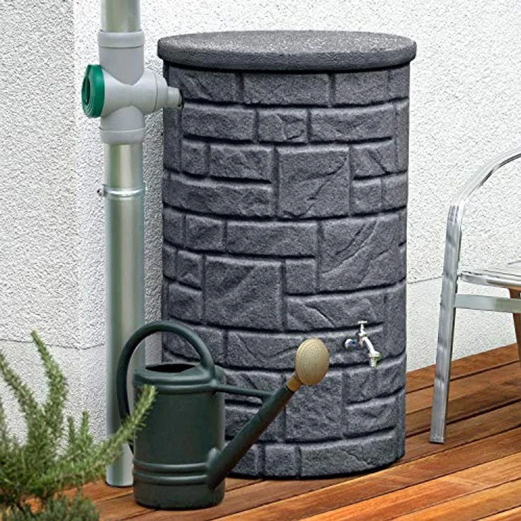 Prosperplast Regentonne Arcado 230 Liter, anthrazit, mit kindersicherem Deckel und hochwertigen Messinganschlüssen – Bild 3