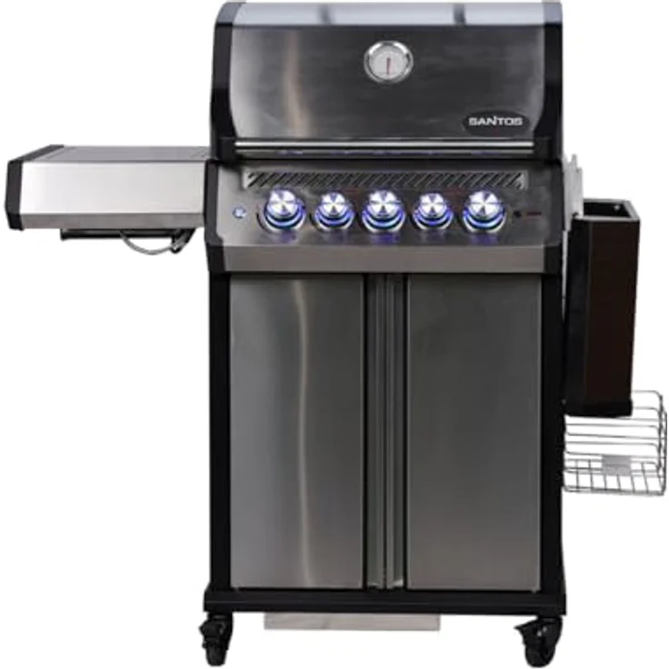 SANTOS S-318 Pro Gasgrill - Premium Edelstahlgrill mit Infrarot-Zone, XXL Warmhalterost und beleuchteten Reglern – Bild 8