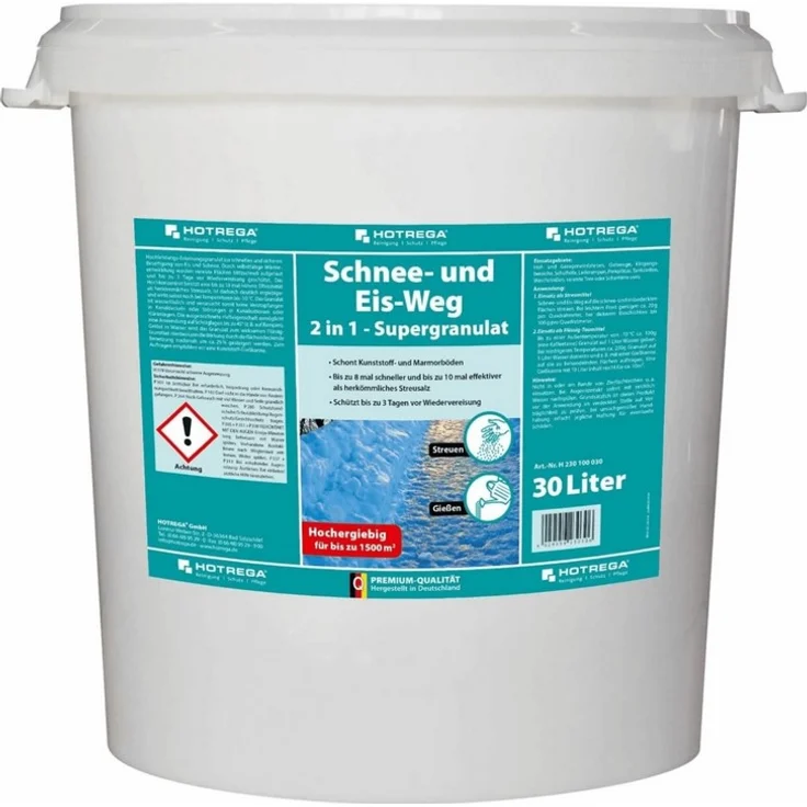 Hotrega Schnee und Eis Weg 2in1 - Supergranulat 30L Eimer, Taumittel, Auftaugranulat, Streusalz Ersatz – Bild 1