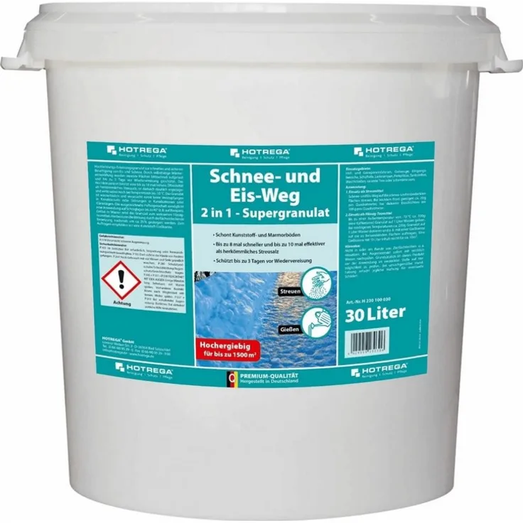 Hotrega Schnee und Eis Weg 2in1 - Supergranulat 30L Eimer, Taumittel, Auftaugranulat, Streusalz Ersatz