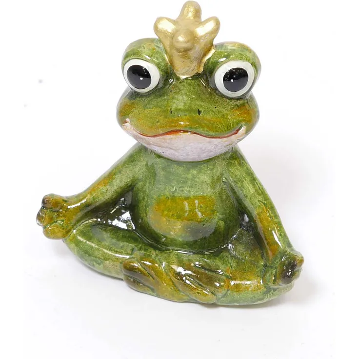 Froschkönig mit Krone Gartenfigur sitzend aus Keramik Höhe 9cm