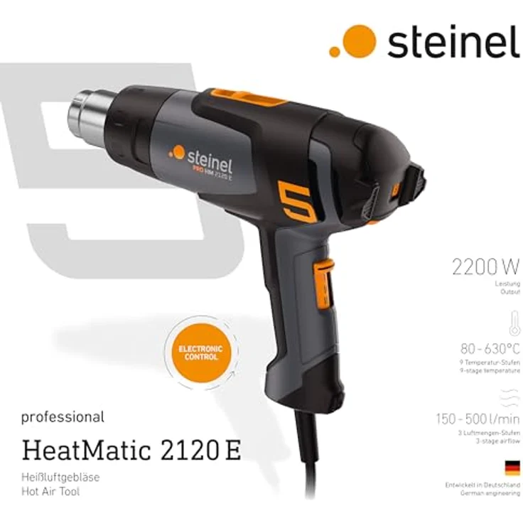Steinel Heißluftpistole HM 2120 E Set, 2200 W Heißluftgebläse mit präziser Temperatursteuerung, inkl. Düsen und Schrumpfschläuche – Bild 4
