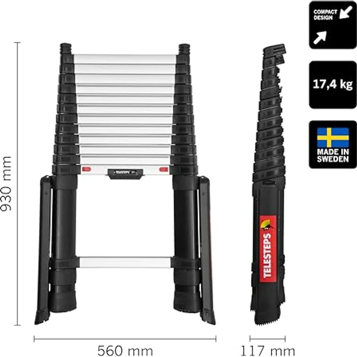 Telesteps Teleskop-Anlegeleiter PrimeLine 4,10 m mit Stabilisator – Bild 3