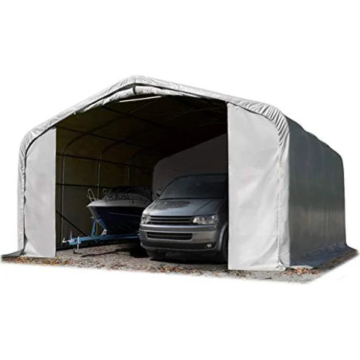 TOOLPORT Wikinger Zeltgarage 6x6 m, stabile Lagerzelt-Carport mit 4,1x2,9 m Torgröße für Boote, Wohnmobile und Traktoren – grau – Bild 1