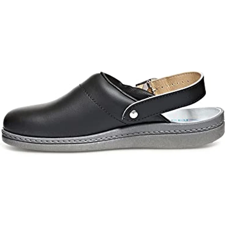 ABEBA Clog schwarz, Arbeitsschuhe mit rutschhemmender Sohle und orthopädischem Lederfussbett, Größe 44 – Bild 2