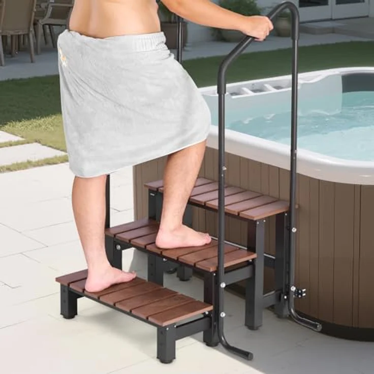 VEVOR Badewannenstufe Pooltreppe 3-stufige Außentreppe, 640 mm breit, 249 kg Tragkraft in Braun & Schwarz, rutschfeste Trittflächen, vielseitig für Pools und Terrassen – Bild 8