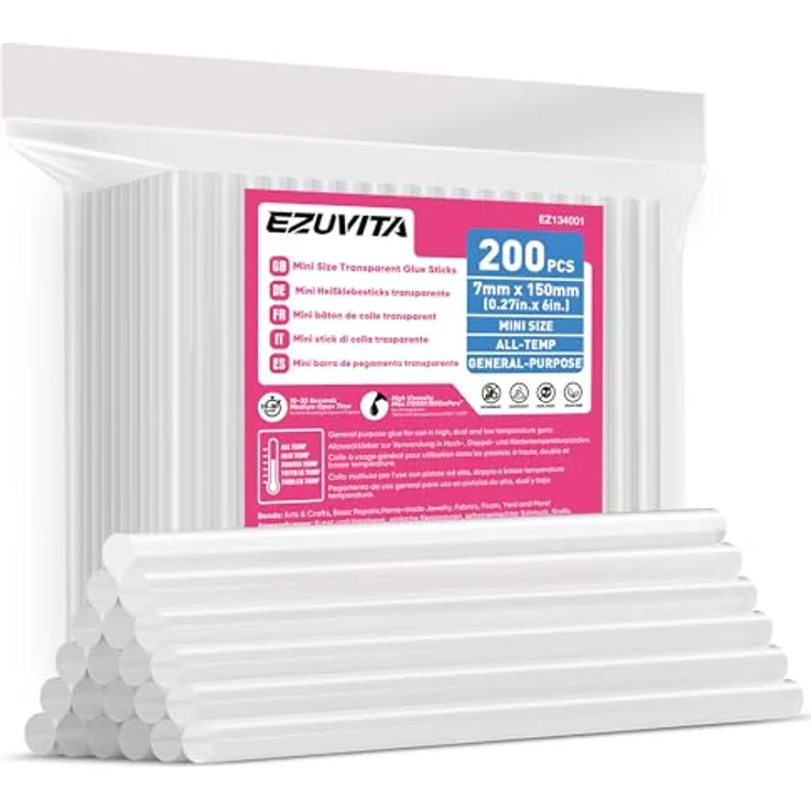 EZUVITA Mini-Heißklebesticks 200 Stück, 7 x 150mm, transparente Heißklebestifte für hohe und niedrige Temperaturen, schnell aushärtend, für Heimwerkerprojekte und Bastelarbeiten – Bild 1