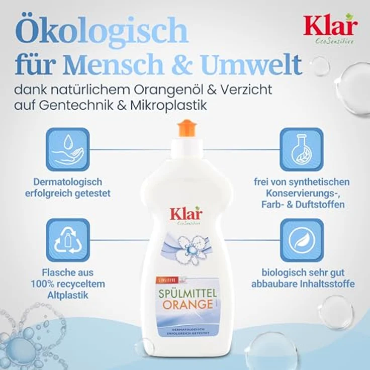 Almawin Klar Spülmittel, Orange, 500ml, Geschirrspülmittel mit natürlichem ätherischen Orangenöl – Bild 4