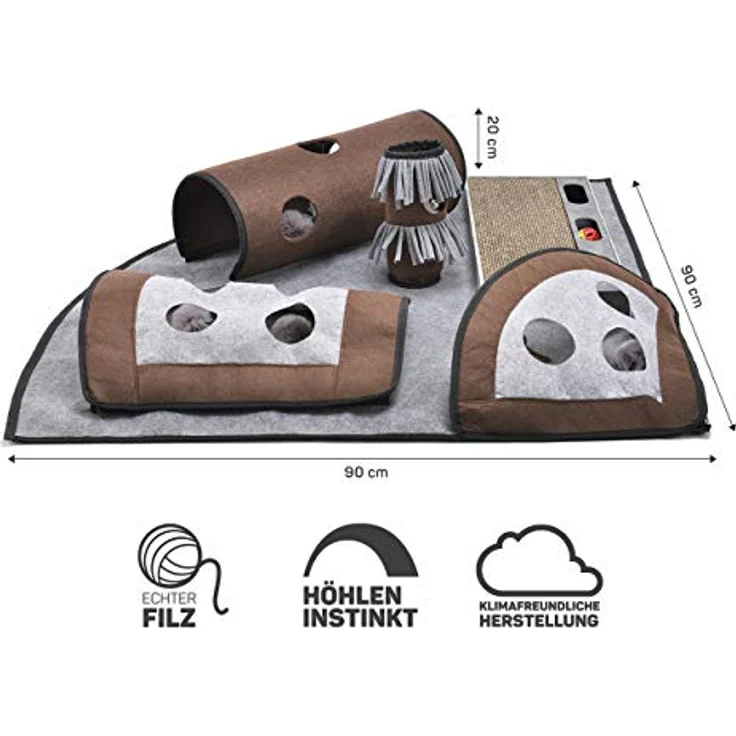 Canadian Cat Company ActivityTeppich CALVIN, Intelligenzspielzeug für Katzen, Spielteppich, Spielmatte, 85 x 85 x 20 cm, Anti-Rutsch Noppen, teilweise einzeln verwendbar, abwaschbare Filzoberfläche, grau - Preisvergleich – Bild 2