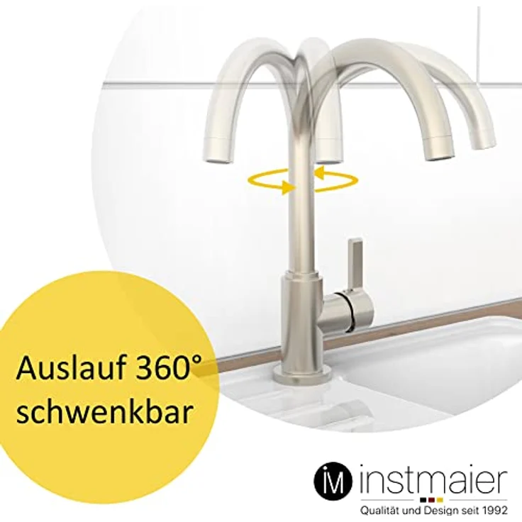 instmaier Küchenarmatur K3, 360° schwenkbare Hochdruck-Armatur mit hohem Auslauf, Edelstahl-Optik – Bild 3
