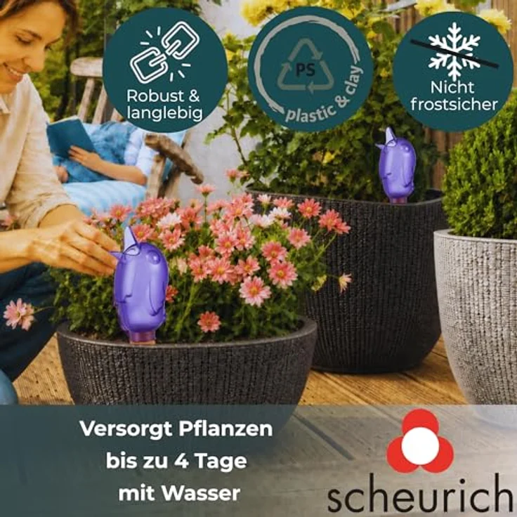 Wasserspender Bördy M | 4 x Lila | 220ml Füllmenge | Bewässerungskugeln klein mit Ton Fuß | - Scheurich – Bild 6