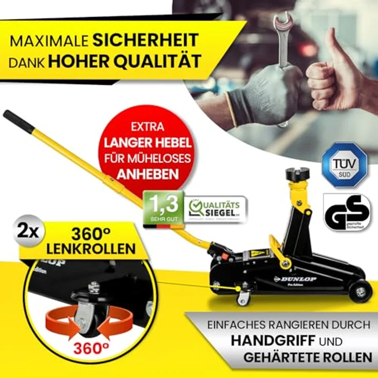 "Dunlop Wagenheber Rangierwagenheber Transportbox und Gummiauflage 2t hydraulisch, pneumatisch mit Transportkoffer, rot\ – Bild 5