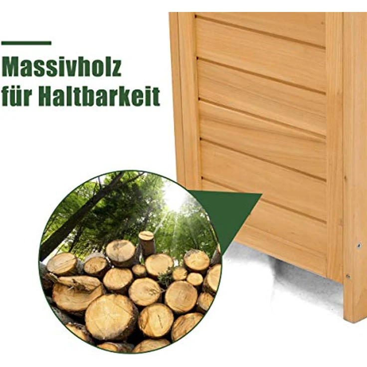 DREAMADE Gerätehaus Holz, Gartenschrank wetterfest, 176 x 70 x 36 cm, Naturholz, abschließbar – Bild 5