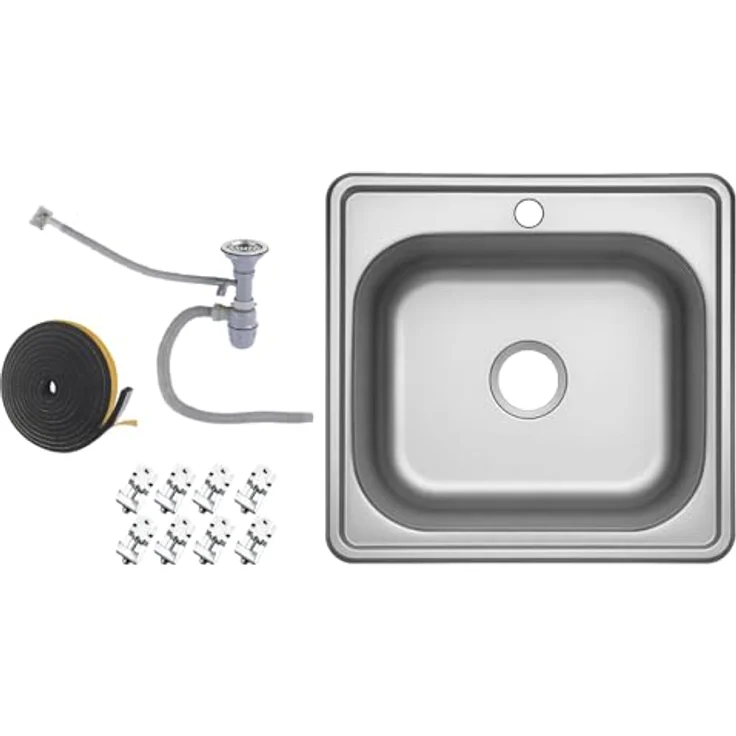 Faizee Möbel Edelstahlspüle 48x48 cm Hochwertig beidseitig Montierbar Küchenspüle Eckig Einbauedelstahlspüle Edelstahl Spülbecken f. Unterschränke ab 45 cm inkl. Siphon-Set – Bild 2