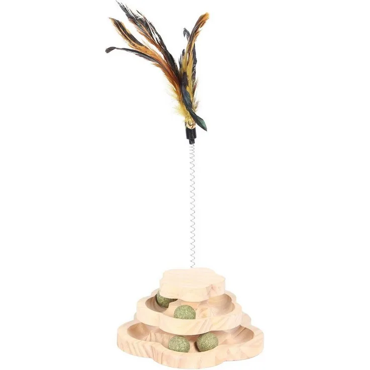 DUVO+ Spin 'n Play Flower, Tier-Intelligenzspielzeug aus Kiefernholz mit Katzenminze-Bällen, 16,5 x 16,5 x 7,3 cm