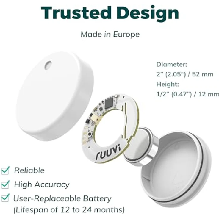 Ruuvi RuuviTag Bluetooth Umweltsensor 4 in 1, Thermometer, Hygrometer, Luftdrucksensor, Bewegungserkennung, Weiß – Bild 3