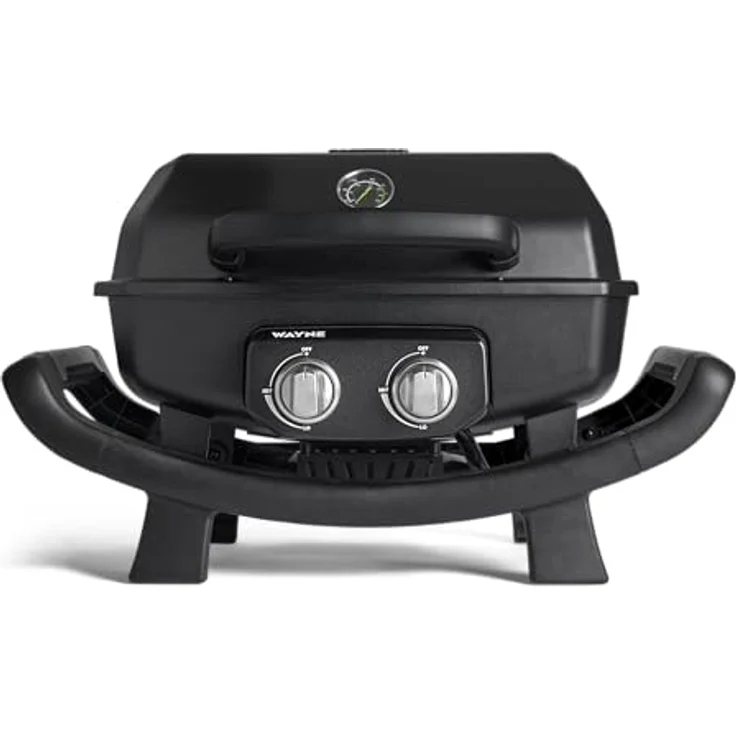 BURNHARD 2-Brenner Gasgrill Wayne 4,4 kW – Tragbarer Balkongrill - Tischgasgrill klein mit Aludruckguss Brennkammer inkl. Abdeckhaube - Gusseisen Grillrost, Schwarz – Bild 1