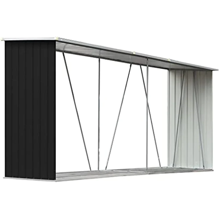 vidaXL Brennholzlager Kaminholzunterstand Brennholzregal Brennholzunterstand Kaminholzständer Holzlager Verzinkter Stahl 330x84x152cm Anthrazit – Bild 1