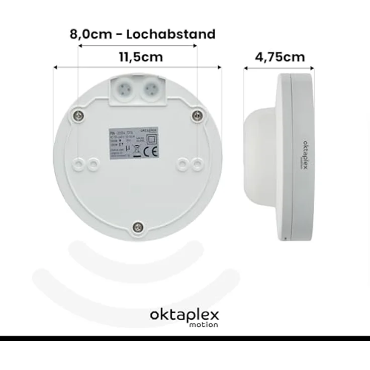 Oktaplex motion Oktaplex Pia Präsenzmelder Aussen & Innenbereich 360° Infrarot Bewegungsmelder IP65 230V Aufputz Präsenzschalter weiß – Bild 5