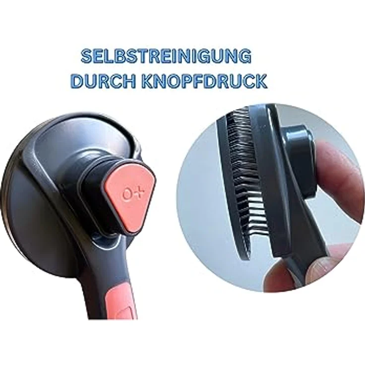 Katzenbürste, Hundebürste, Haustierbürste für Katzen und Hunde mit kurzen, mittleren und Langen Haaren, selbstreinigend per Knopfdruck, abwaschbar, Katzenkamm, sehr robust (Pink) – Bild 5