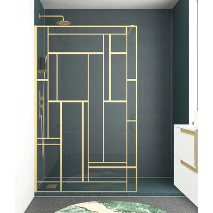 AURLANE Walk In Art Deco Gatsvy 120 x 195 cm, begehbare Duschwand mit goldfarbenem Profil und Klarglas, reversibel