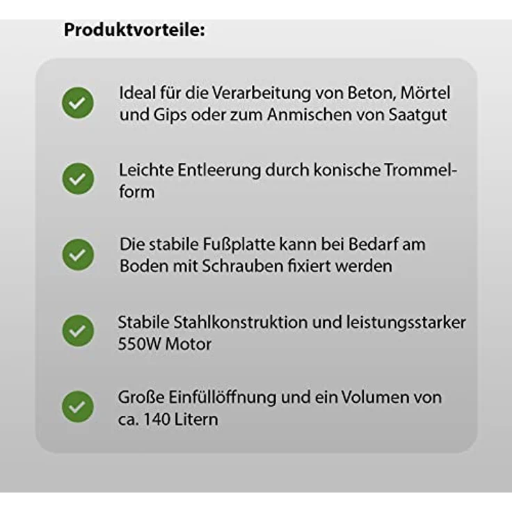 TRUTZHOLM Betonmischer TH-140L, 140 Liter, 550 W, 30 U/Min, stabil, ideal für Beton, Mörtel und Gips – Bild 6