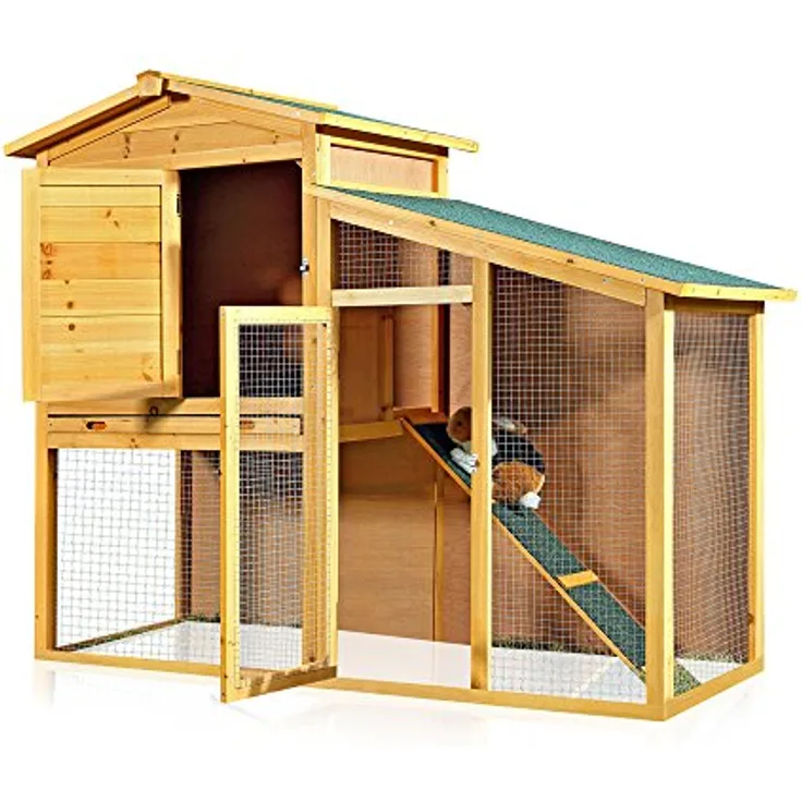 Melko Hasenstall XXL Kleintierhaus mit Freilaufgehege, ca. 140 x 115 x 60 cm, aus Holz, Inkl. 1 Rampe