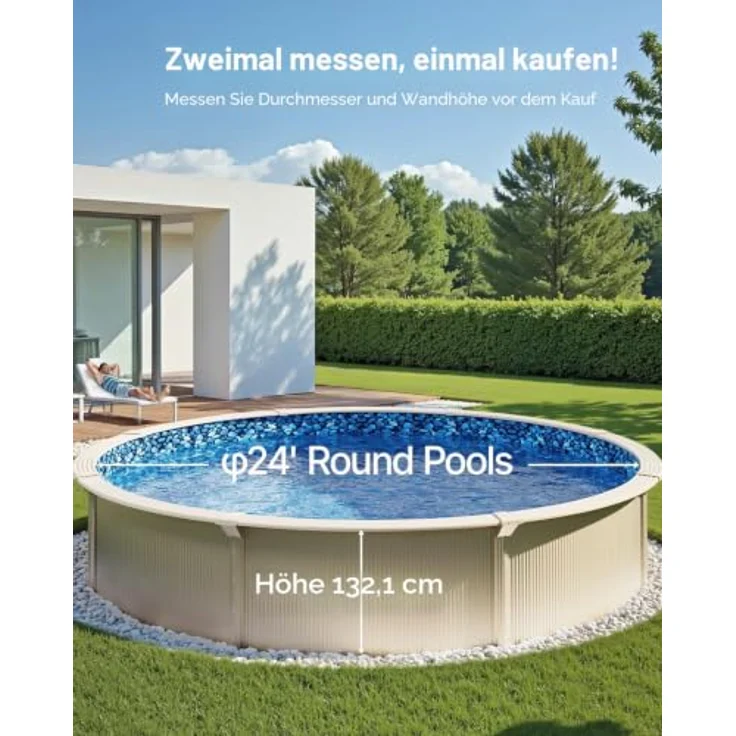 VEVOR YCNCROUND24F10S1BV0, Schwimmbeckenauskleidung, Runde Vinylfolie in Blau, 7,32 m, für Aufstellpools mit 132 cm Wandhöhe – Bild 3