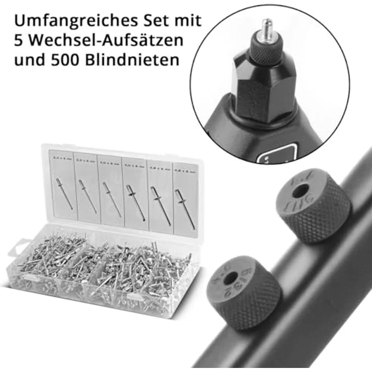 STAHLWERK Nietzangen-Set HNZ-280 ST, Blindnietzange mit 5 Wechsel-Aufsätzen und 500 Blindnieten, ergonomischer Griff für optimale Kraftübertragung – Bild 5