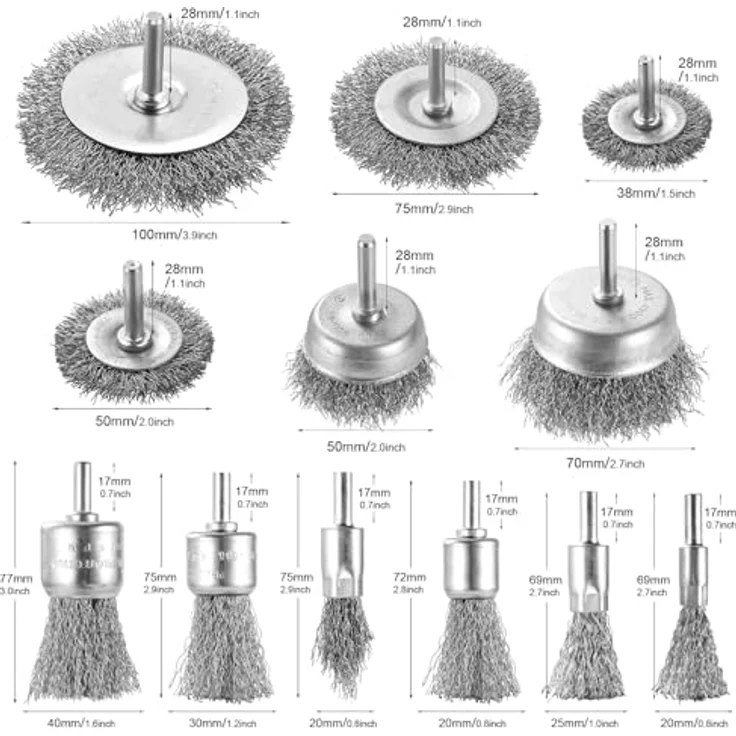 DazSpirit 12-teiliges Drahtbürsten Set für Bohrmaschine – Messingbeschichtete Drahtbürsten für effektives Entfernen von Rost/Korrosion/Farbe, 1/4 Zoll-Schaft – Bild 2