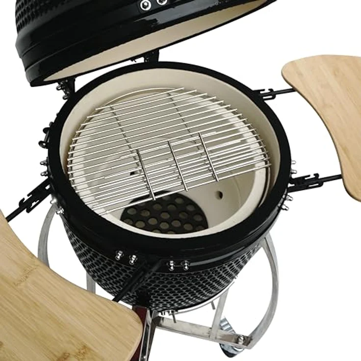 Monster Shop Kamado Grill - 46cm, eiförmiger Holzkohlegrill mit Edelstahl-Grillrost und integrierten Thermometer – Bild 6