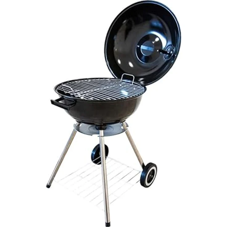 Schweng Camping Edelstahl Holzkohle Kugelgrill, 62 x 64 cm Grillfläche mit integrierten Thermometer und praktischen Transporträdern – Bild 2