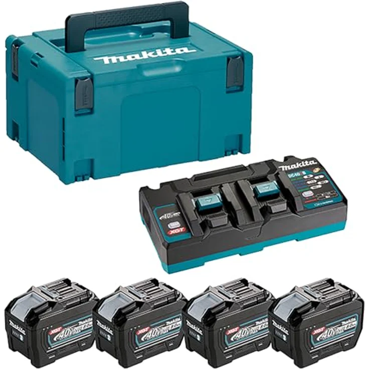 Makita Energie-Kit 4x BL4080F + 1x DC40RD 40 V, 8 Ah Schnellladegerät in blau – Bild 1