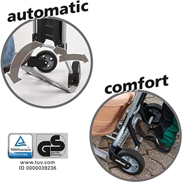 wolfcraft TS 1500 Transportsystem 5525000 | Stabile Sackkarre für schwere Lasten bis 200 kg | Klappbarer Profi Handkarren für Außengelände & Treppen - Preisvergleich – Bild 4