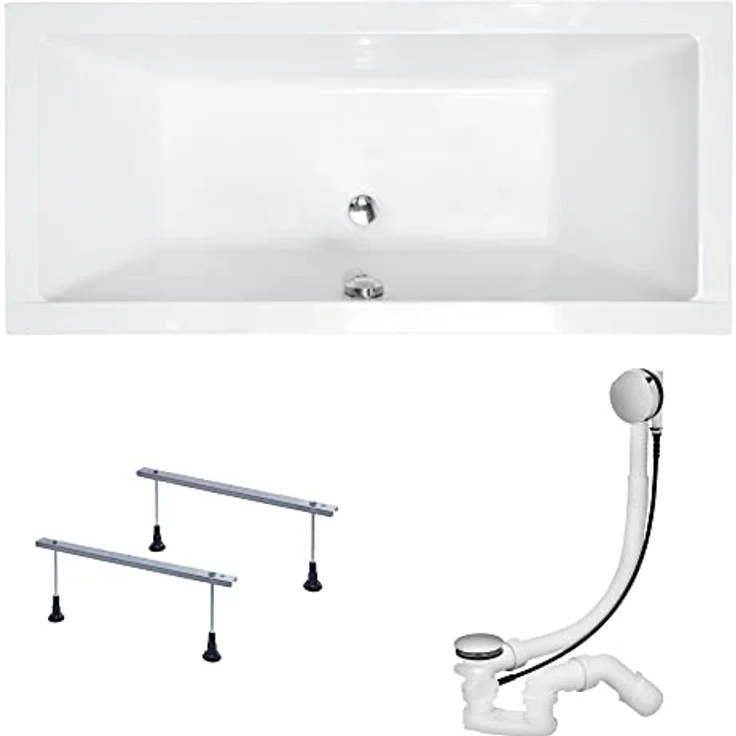KOLMAN Badewanne QUADRO, Rechteck 180x80 cm, 3in1 Komplettset mit Ablaufgarnitur, Premium Acryl, reinweiß, 203 Liter Fassungsvermögen – Bild 1