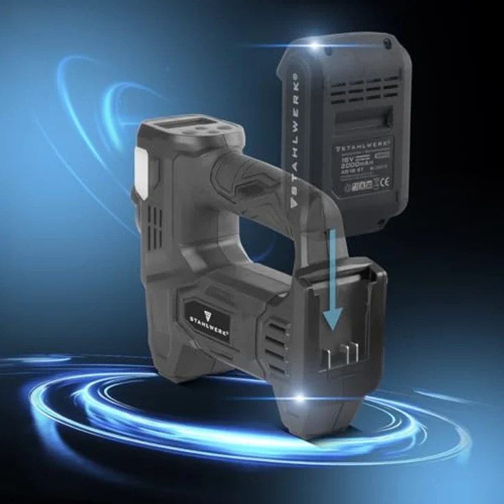 STAHLWERK Akku Druckluftkompressor ADK-20 ST, 72 Watt Leistung, mobile Luftpumpe mit digitaler Druckanzeige und LED-Beleuchtung – Bild 5