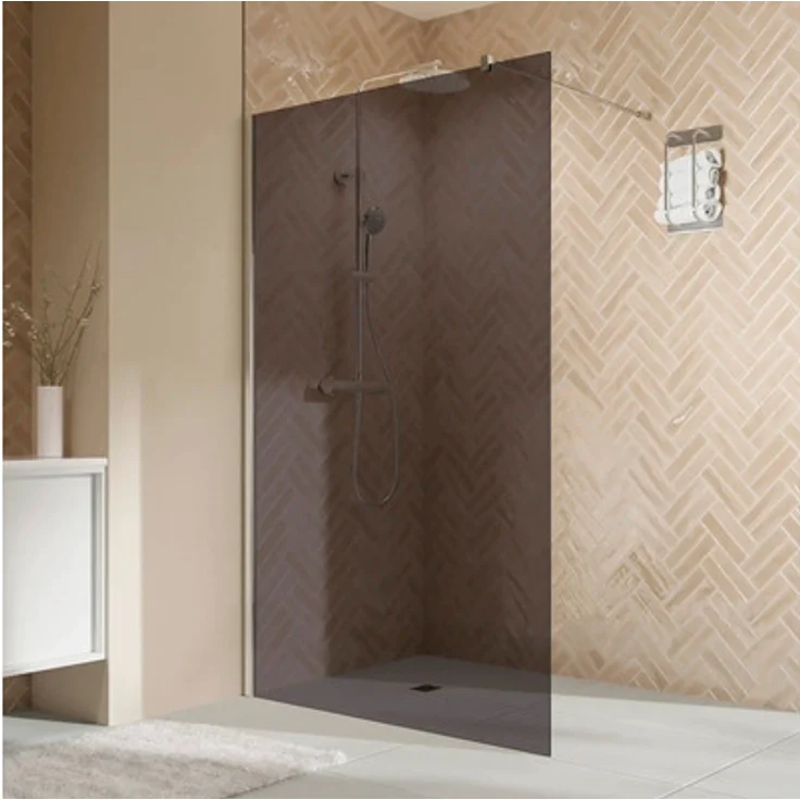 Breuer Elana 2.0 Walk In Dusche, 90 x 200 cm, abgerundetes Chromprofil, graues Glasdekor, reversibel, stabilisierend