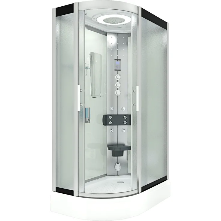 AcquaVapore Komplettdusche Dusche Duschkabine D60-70M1L Weiß 120x80, Sicherheitsglas ESG, inkl. Duschwanne, Höhenverstellbar, Mit Bauanleitung, Mit Beleuchtung, Mit Spiegel
