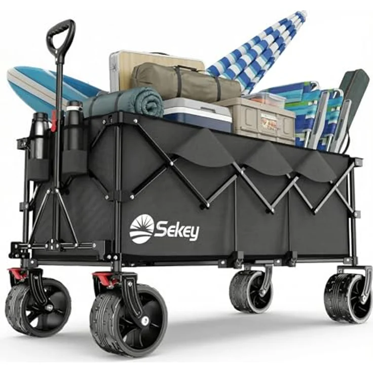 Sekey XXXL Bollerwagen, faltbar mit 300L Fassungsvermögen, 200KG belastbar, verlängerter Handwagen mit 17x10 cm All-Terrain-Rädern, patentierter 4-Wege-Sofortaufbau, wasserabweisende Wanne, anthrazit – Bild 1