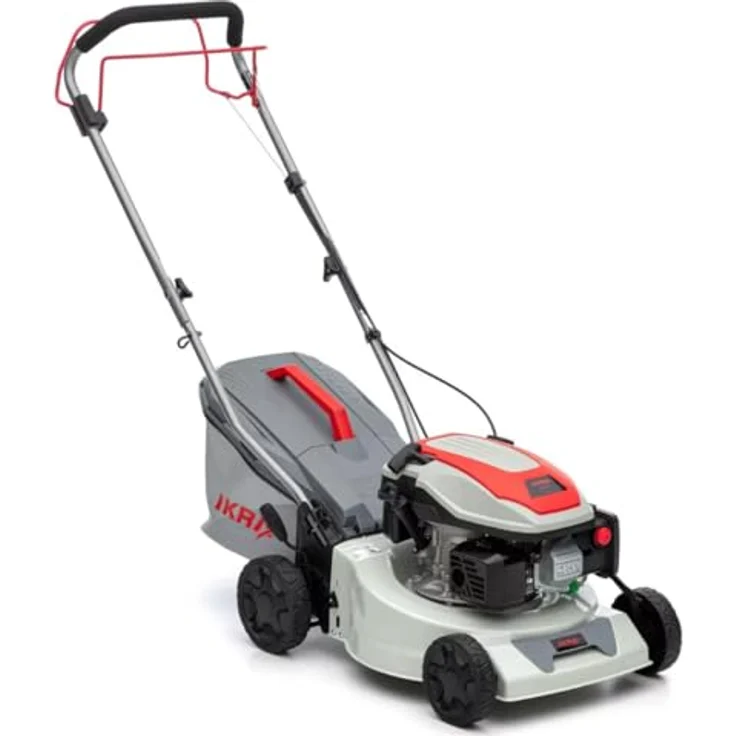 Ikra Benzin-Rasenmäher IPLM 1442, 2,6 kW mit 42 cm Schnittbreite, grau/rot, Radantrieb, 40 L Fangkorb, zentral höhenverstellbar – Bild 1