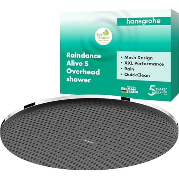 hansgrohe Raindance Alive S, wassersparende runde Kopfbrause (300 mm), Regendusche mit 1 Strahlart, Chrom, EcoSmart und Antikalk-Funktion – Bild 1