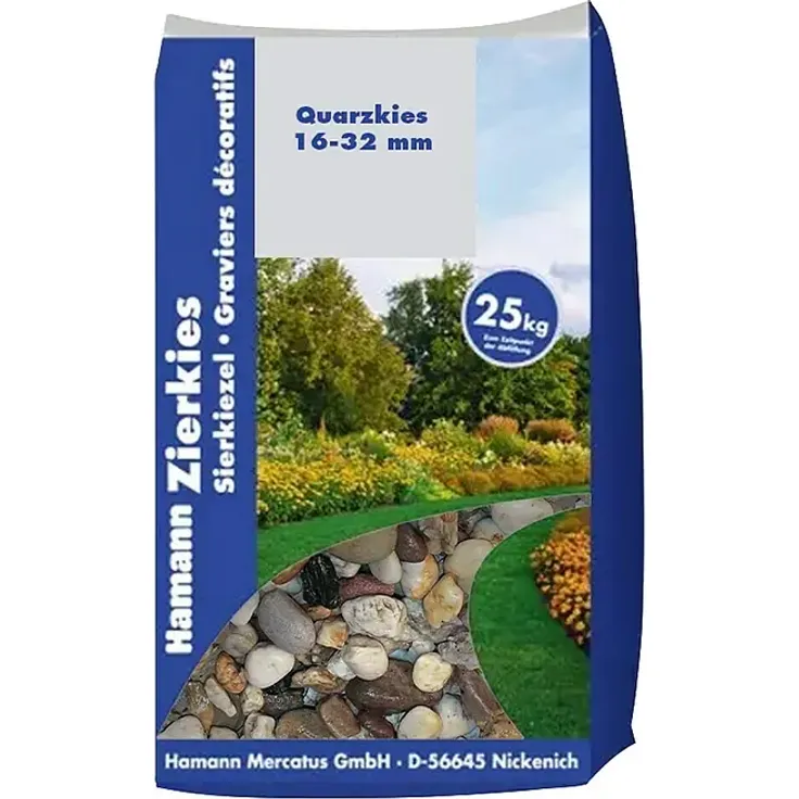Hamann Mercatus Quarzkiesel hell, Körnung 16 mm - 32 mm, 25 kg, vielseitig einsetzbar für Garten und Drainage