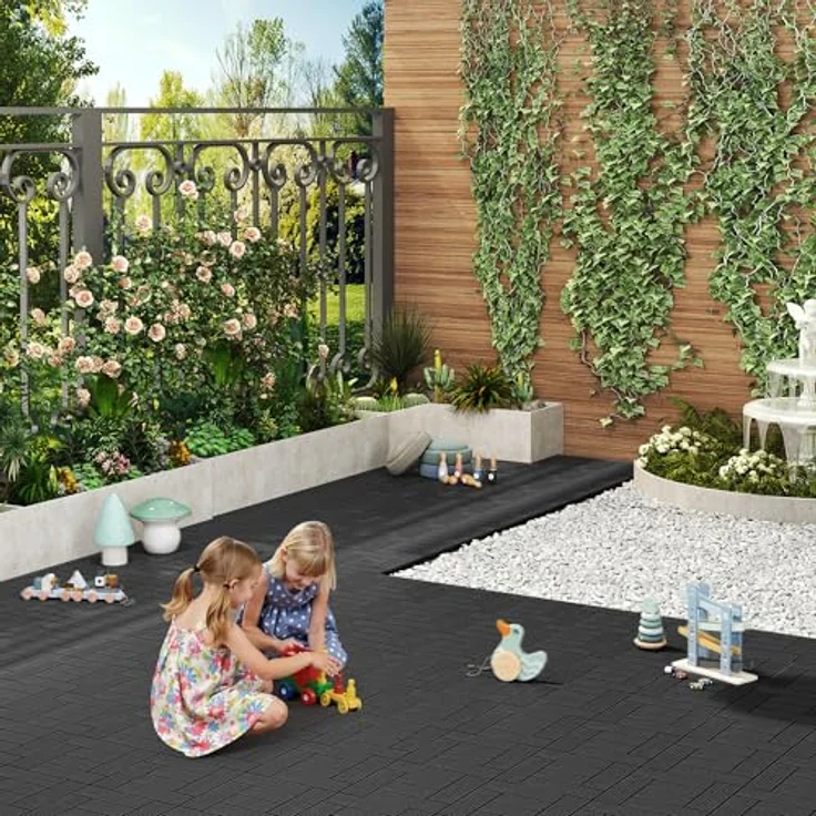 22er-Set WPC Terrassenfliese, Bodenbelag für Terrasse anthrazit – Bild 3