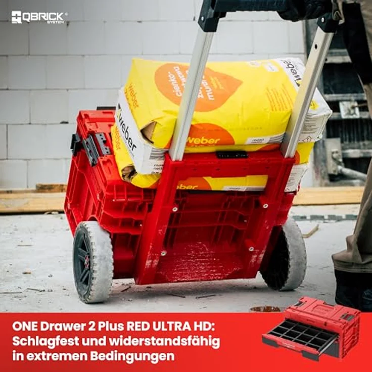 QBRICK System ONE Drawer 2 Plus Toolbox 2.0, modularer Werkzeugkoffer in Rot, 29L Gesamtvolumen, mit zwei Schubladen und Trennwänden – Bild 2