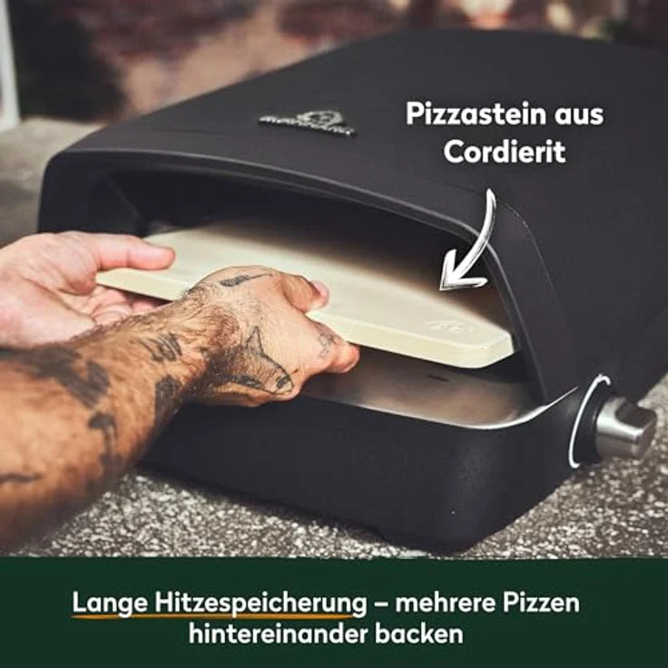BURNHARD Gas-Pizzaofen TONY 450 °C Outdoor Ofen für Pizza Cordierit-Pizzastein 33 cm, tragbar 5,9 kW (Schwarz) – Bild 5