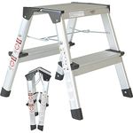 Alu Trittleiter zusammenklappbar | 2 Stufen | 41 cm Höhe | Leichter Klapptritt, Tritthocker | klein und kompakt | mit rutschfesten Füßen | belastbar bis 150 kg | Haushaltsleiter