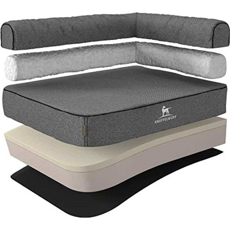 Knuffelwuff Orthopädisches Eck Hundebett Marlie Hundesofa XL 100 x 70cm Grau - Formstabil, Gelenkentlastend, abnehmbarer Bezug, rutschfester Unterboden