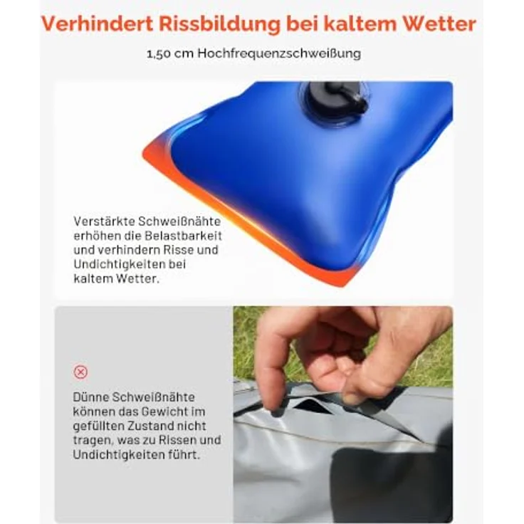 VEVOR Pool Beschwerungssack, 6er Set mit 121 cm langen, 0,4 mm dicken PVC-Säcken mit auslaufsicherem Schraubverschluss, blaue Wassersäcke zur sicheren Befestigung von Poolabdeckungen im Winter – Bild 4