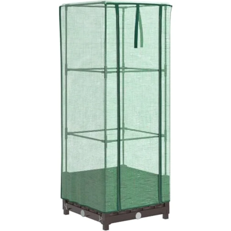 vidaXL Hochbeet mit Gewächshaus-Aufsatz, Rattan-Optik, stabiler Eisenrohr-Rahmen, wasserfeste Abdeckung, braun, 40x40x123 cm – Bild 6